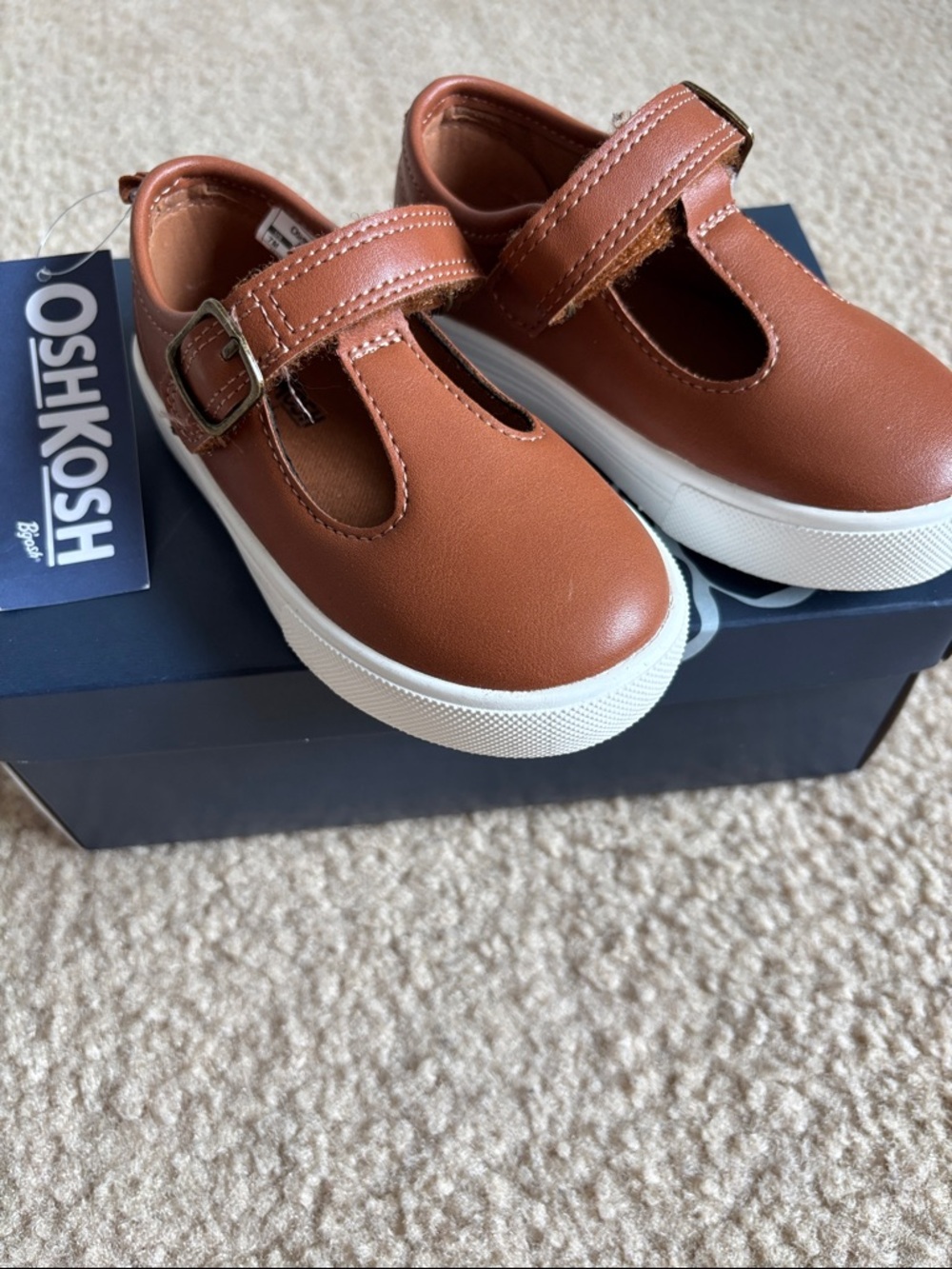 OshKosh B'gosh Tan T-Strap Kids Sneakers with White Sole